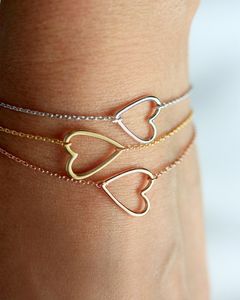 Wholesale wire wrapped bracelets for sale - Group buy Gold Silver Tiny Line Hollow Out Open Heart Bracelets Simple Wire Wrapped Love Heart Bracelets for Lovers Couples