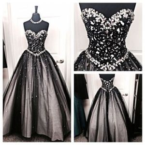 Sparky Black Tulle Sukienka Tanie Wysokiej Jakości Bling Crystals Zroszony Koronki Piętro Długość Gorset Prom Dresses Gothic Suknie Wieczorowe 2020