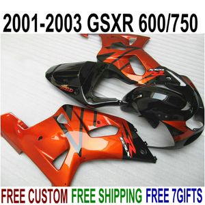 Lägsta pris ABS Fairing Kit för Suzuki GSX-R 600 750 2001 2002 2003 K1 Brown Black Fairings Set GSXR600 / 750 01-03 RA69