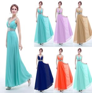 Ream Image Bridesmaid Dresses Cheap V Neck Beads Crystals Chiffon Bridesmaid Dresses Long Under 50 Sash Low Back Bandage Formal Gown