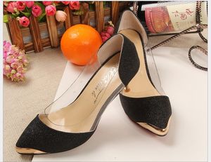 春/秋の女性の靴ハイヒール PU メタルヘッド尖った Size33-40 バンパーつま先セクシーなパンプス結婚式の靴