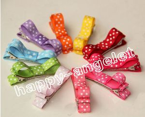 Hårtillbehör Bows Clips Layered Polka Dot Ribbon Covered Double Single Prip Duckbill Alligator Hårspinnar Baby Headwear 50PCS FJ3226