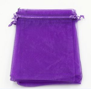 100st Purple With DrawString Organza Jewelry Bags x9cm etc Bröllopsfest Julfavör Giftväskor