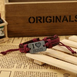 Christ I Love Jesus ID Bracelet Heart String Adjustable Leather Bracelets Bangle cuff for women men Fashion jewelry will and sandy