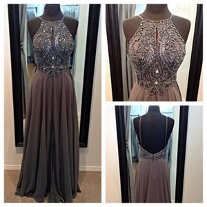 Long Backless Cheap Prom With Halter Neckline And Beads Detail Elegant Chiffon Formal Dresses Party Evening Gowns Bo5505