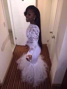 White Lace Long Prom Dress 2K15 Long Sleeves Charming Mermaid Evening Party Dresses Sexy Backless Oganza vestidos de fiesta Formal Gown