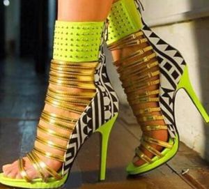 2017 Moda Lato Kobiety Gladiator Sandały Buty Peep Toe Kostki Bota Cuts Out Caged Botki Cuts Out Botki Cienkie Obcasy Buty