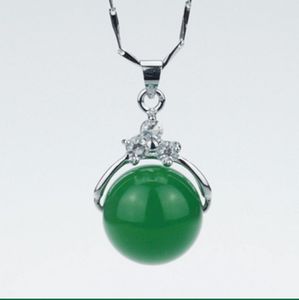 Hide silver inlay - natural red green agate - handmade carving (ball), lucky necklace pendant