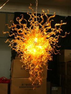 100% Mouth Blown Borosilicate Pendant Lamps Murano Glass Dale Chihuly Art Glossy Yellow Light Spiral Crystal Chandelier