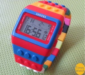 New Fashion Lego Shhors digital jelly watch, silicone wrist watches, rainbow golden classic, Blocks watch Multicolor Block Bricks Design Ho