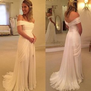 Chic 2017 Bohemian Beach Country Wedding Dresses Sexy Off The Shoulder Ruched Side Split Long Bridal Gowns Custom Made From China EN11259