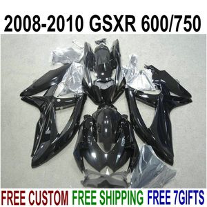 Set carrozzeria di alta qualità per SUZUKI GSXR750 GSXR600 2008-2010 Carene K8 K9 GSX-R600 / 750 08 09 10 kit carena tutto nero lucido KS58