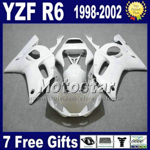 Kit de corpo de carenagem ABS para YAMAHA YZF-R6 1998-2002 todos os conjuntos de carroçaria de plástico branco YZF600 YZF R6 98 99 00 01 02 VB74