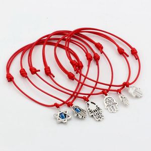 Hot ! 50pcs Mixed Kabbalah Hamsa Hand Star of David Charms Red color Wax rope Adjustable Bracelets