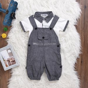 INS Kinder Jungen Gentleman Outfits Baumwolle Top + Hosenträger 2 teile/satz Baby Casual Kleidung Sets C3259