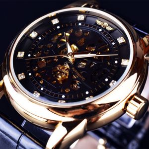 2022 Nowy !! Montre Homme Mężczyźni Zegarki Zwycięzca Royal Diamond Design Black Gold Watch Top Marka Luksusowy Relogio Męski Szkielet Mechaniczny Zegarek