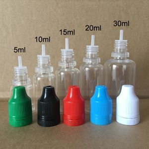 Colorful Tamper Evident Seal and Child Proof Empty Bottle 5ml 10ml 15ml 20ml 30ml E Liquid Plastic Dropper Bottles with Long Thin Tips