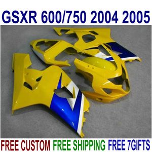 Amarelo 2004 Gsxr 600 Fairings venda por atacado-Livre personalizar carenagem ABS kit para SUZUKI GSXR600 GSXR750 K4 GSXR carenagens amarelo azul definir FG76