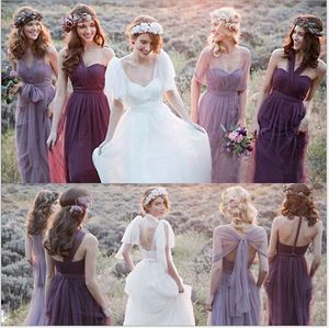$ 69 i lager Romantiska konvertibla brudtärna klänningar 2015 golvlängd trädgård tulle bröllopsfest klänningar billiga brudtärna klänningar
