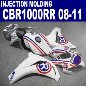 Injektionsgjutning Bodywork Set för Honda CBR1000RR 2008-2011 Fairings CBR 1000 RR White Blue Repsol Custom Fairing Kit 08 09 10 11 # U62