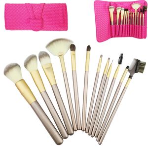 2017 Profissional Macio 1 Conjunto de 12 pcs Pincéis de Maquiagem Conjunto Cosméticos Real Make Up Tools Blush Set Sombra com Bolsa De Couro Pu