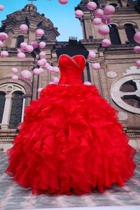 2016 Yeni Yüksek Kalite Kırmızı Quinceanera Elbiseler Balo Aplikler Boncuklu Kristal Tatlı 16 Elbise Balo Parti Kıyafeti WD238