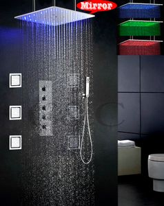 Swash 및 Rain 욕실 세트 20 인치 3 색 LED 온도 민감 샤워 헤드 및 6 개 큰 마사지 바디 스프레이 제트 008-20QMIL-6MF