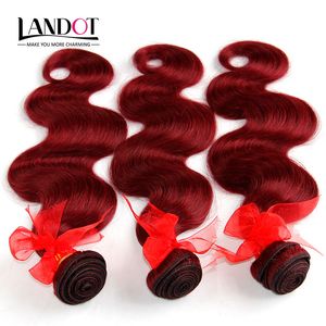 Burgundia Brazylijska fala ciała Dziewicze ludzkie włosy splot Peruwiańskie indyjskie malezyjskie Kambodżanie Kolor 99J Czerwony Remy Hair Extensions 8a Grade