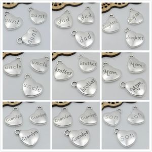 50pcs argento placcato ti amo fino alla luna e ritorno a forma di cuore charms braccialetti adatti sorella papà figlio mamma 14x18mm