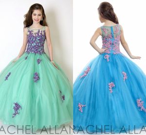 Turquesa RACHEL ALLAN Menina Vestidos Pageant Patchwork Lace Organza vestido de baile Vestidos da menina de flor para casamentos Partido Prom Vestidos HY0897