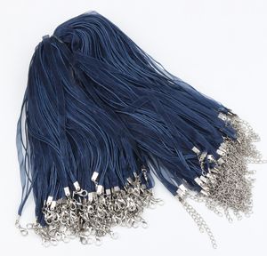 Navy Organza Voile Ribbon Cord Necklaces Łańcuchy 18 