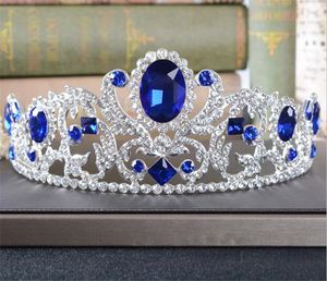 Corona di cristallo blu vintage tiara con strass accessori per capelli da sposa copricapo fascia gioielli argento copricapo da ballo principessa regina