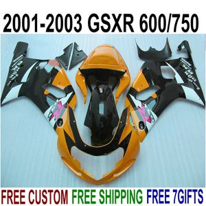 ABS Motorcykel Fairings Set för Suzuki GSX-R600 GSX-R750 2001-2003 K1 Orange Svart Fairing Kit GSXR600 / 750 01 02 03 SK7