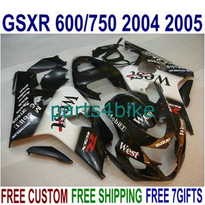 Gratis Anpassa ABS-kit för SUZUKI GSXR600 GSXR750 2004 2005 K4 GSXR 600 750 04 05 Vit Black West Fairings Set FG58