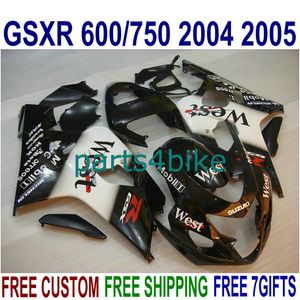 Personalizza gratuitamente il kit carenatura ABS per SUZUKI GSXR600 GSXR750 2004 2005 K4 GSXR 600 750 04 05 set carenature ovest bianco nero FG58