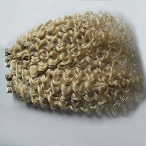 rey ombre human hair Human Tape in kinky curly #613 Bleach Blonde Brazilian PU Skin Weft Hair100G 40PCS