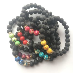 12 colori Lave Rock Bracciale in pietra naturale 7 Chakra Buddha Yoga Bead Uomo Donna Profumo Bracciale Bangle Gioielli Regalo di Natale D127S F