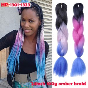 Łatwe haczyki szydełkowe Jumbo warkocze syntetyczne oplatanie włosów syntetyczny dwa ton kolor Jumbo warkocze rozszerzenie Cheveux 24inch Ombre Box Braids Hair