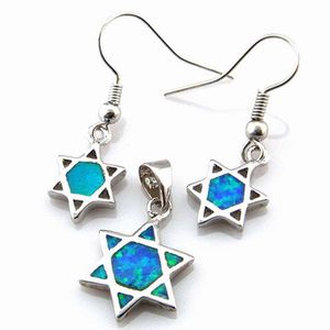 Fashion Blue Opal smycken Set mexikansk hänge och örhängen