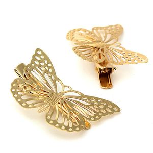 Gold Hollow Butterfly Bridal Hair Pins Clip Headpiece Barrettes för Kvinnor Flickor