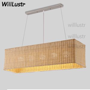 Willlustr rectangle handmade wicker suspension lamp dinning living room pendant light hotel hall restaurant bar lounge cafe hanging lighting