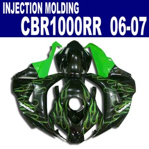 Injection molding freeship motorcycle fairing kit for HONDA 2006 2007 CBR1000RR 06 07 CBR 1000 RR green flames in black fairings set VV45