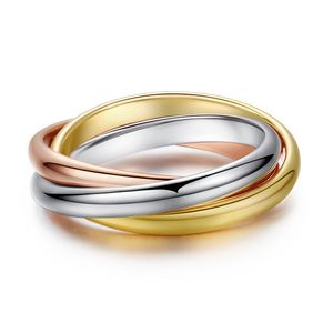 2016 Top-Qualität klassische 3 Runden 18 Karat Rose Gelb Weiß vergoldet Ring Modeschmuck Großhandel