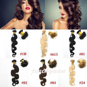 Wholesale- 1g/s 100g/pack 14''- 24'' 100% Human Hair u Tip Hair Extensions Remy Indian Factory Price body wave nail u Tips Hair dhl free