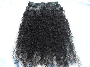 brazilian human virgin remy afro kinky curly hair weft clip in natural black 1b# dark brown color extensions