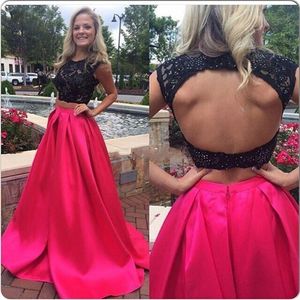 Two Pieces Prom Dresses Black Beaded Lace Top Red Taffeta Skirt Floor Length Long Fashion Dress Celebrity Gowns 2015 Winter Formal Dress