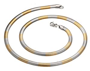 Brand New Charming True Never Fade 316L Stainless steel Gold Silver Two Tone Flat Snake Link chain Necklace Unisex 24'' 4.2mm