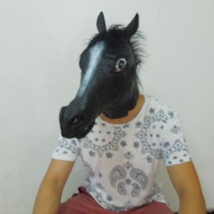 In vendita Maschera da cavallo nero Creepy Latex Maschera per testa di animale Costume di Halloween Festa di Natale Teatro Prop all'ingrosso