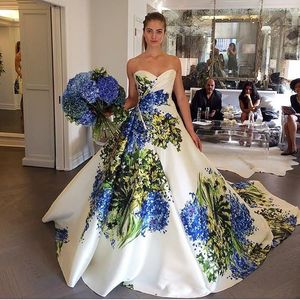 Celebrity Evening dress Print flower Ball gown Strapless Long dress Zuhair murad Yousef aljasmi Kim kardashian