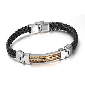 Stile di vendita caldo regalo da uomo in pelle squisita fatta a mano con gioielli in acciaio inossidabile con bracciale a catena in argento e oro